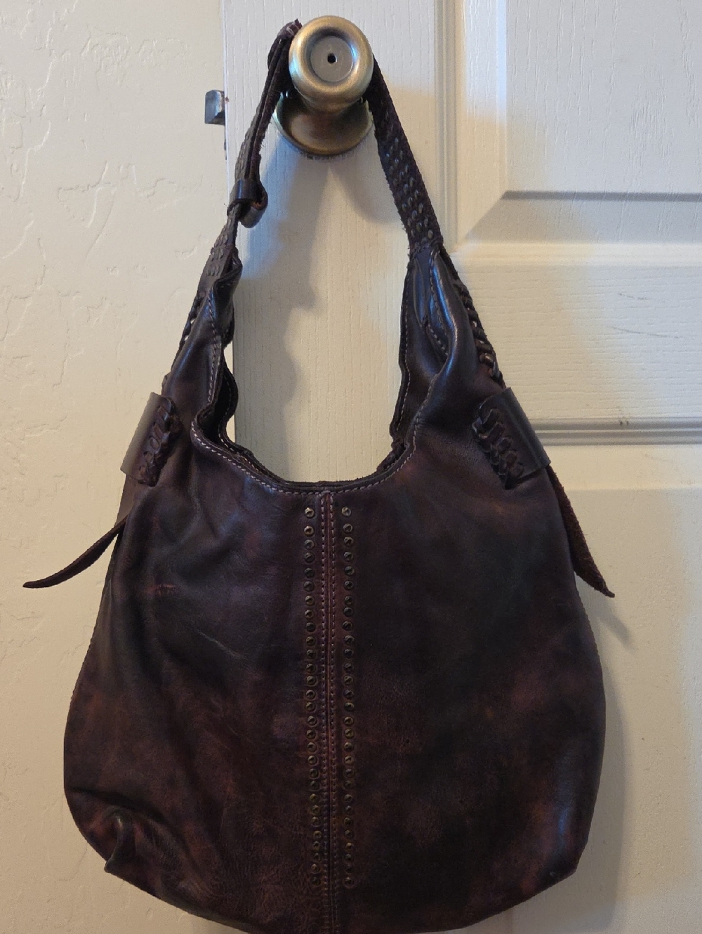 Frye Dark Brown Braided-Handle Leather Hobo